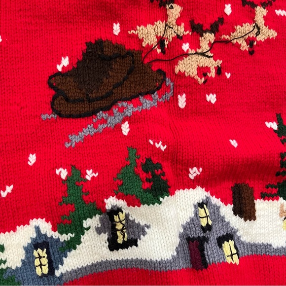 Vintage Ugly Christmas Sweater Santa’s Sleigh Reindeer Christmas Tree Ha… - Picture 7 of 10